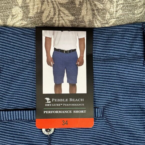 Pebble Beach Men's Chino Shorts Waist 34 Blue Dry Luxe Performance Casual - Picture 4 of 7